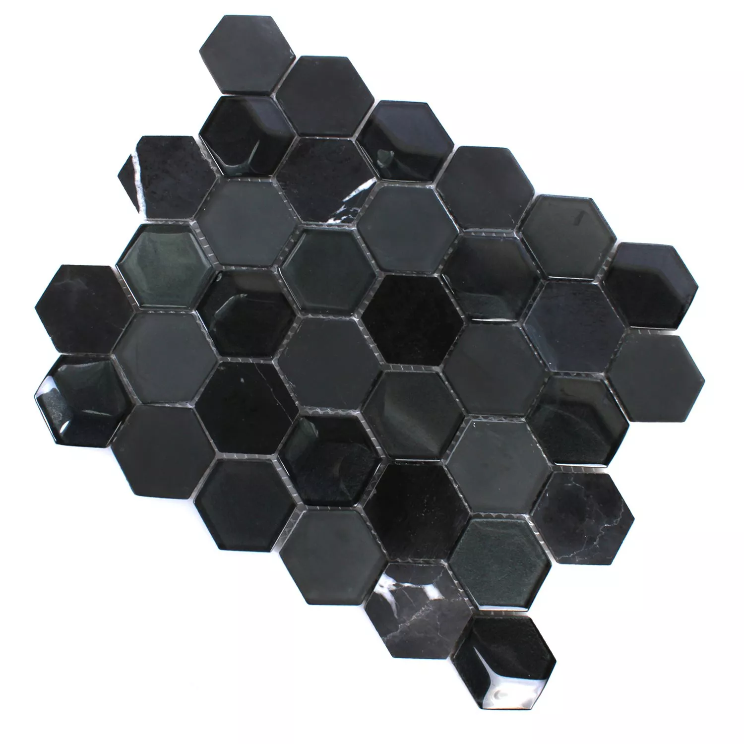 Sample Mosaic Tiles Hexagon Glass Natural Stone Black 3D