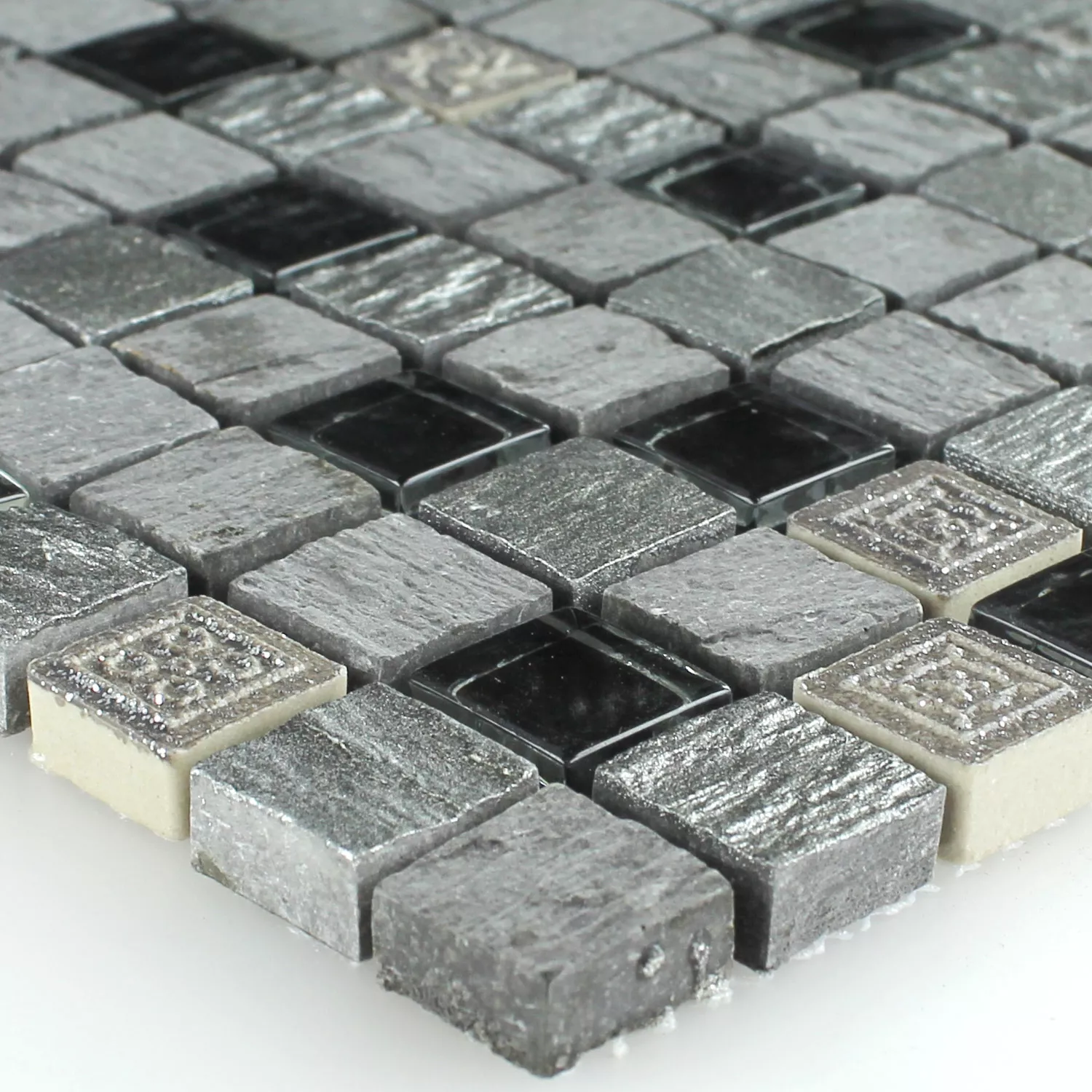 Sample Mosaic Tiles Glass Natural Stone Silver Black