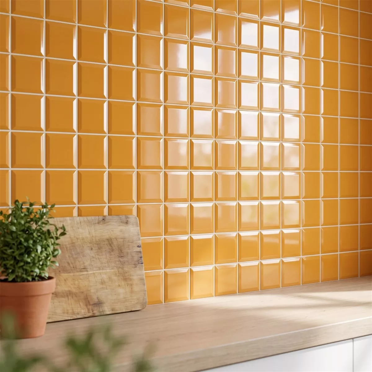 Metro tile Yellow Glossy 10x10 cm Facet Catarina Ocre