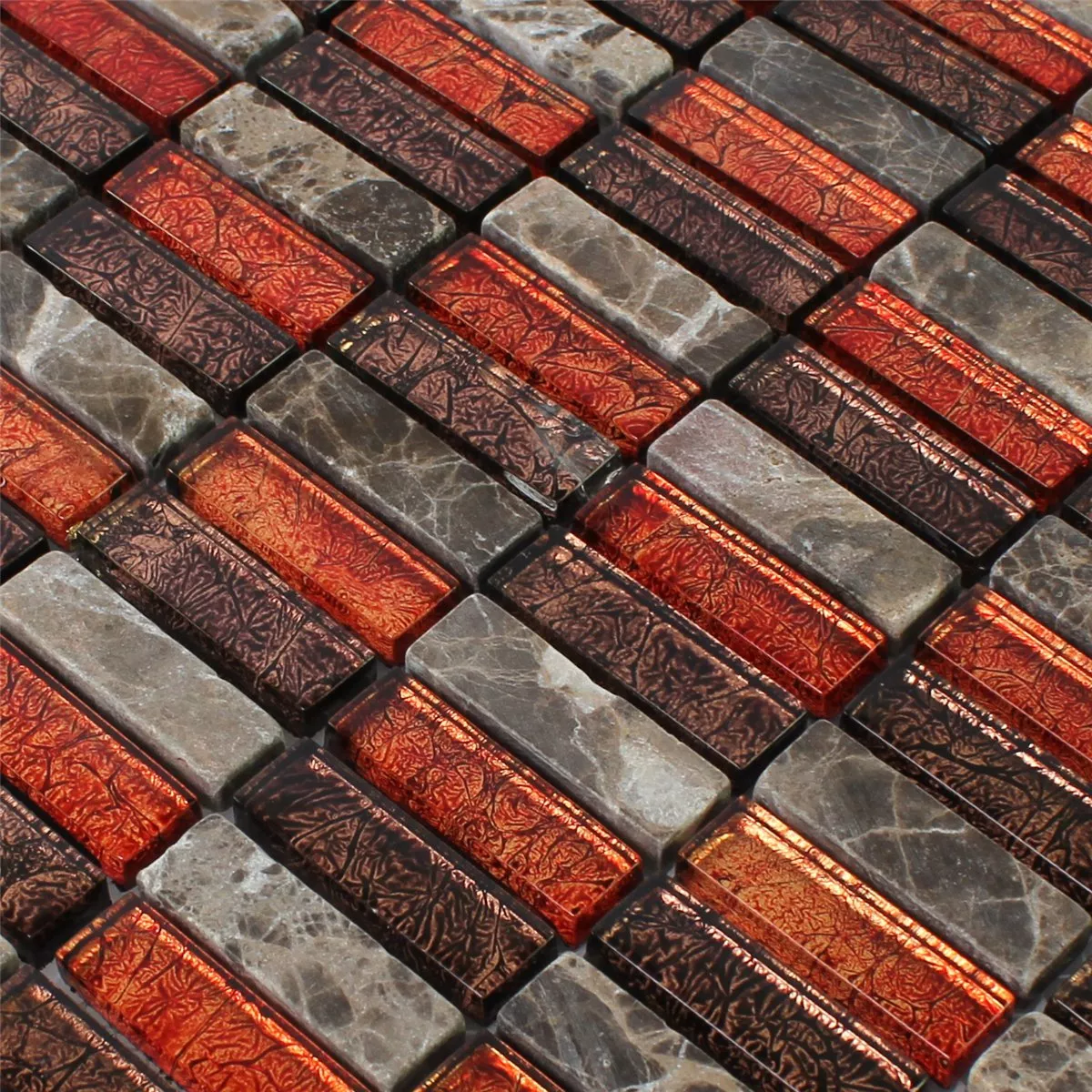 Mosaic Tiles Natural Stone Glass Red Brown Stick
