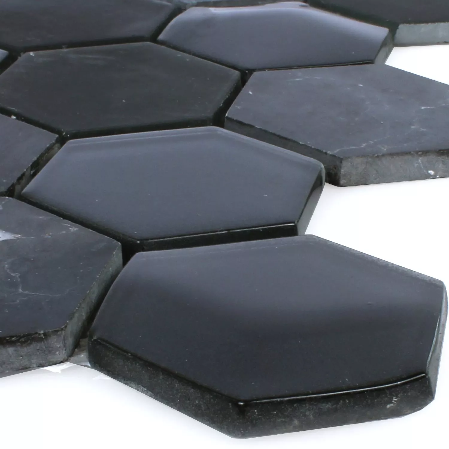 Mosaic Tiles Hexagon Glass Natural Stone Black 3D
