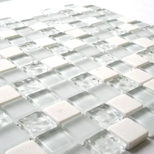 Mosaic Tiles Glass Marble 23x23x8mm White Mix