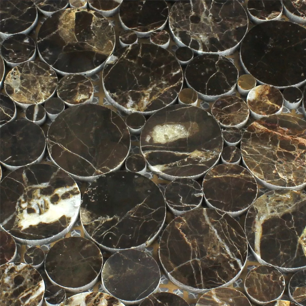 Sample Mosaic Tiles Marble Marimar Round Emperador Polished