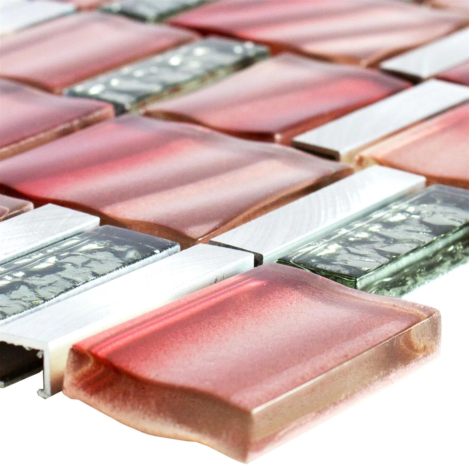 Glass Metal Mosaic Tiles Union Red Silver Glass Metal Mosaic Tiles Union Red Silver