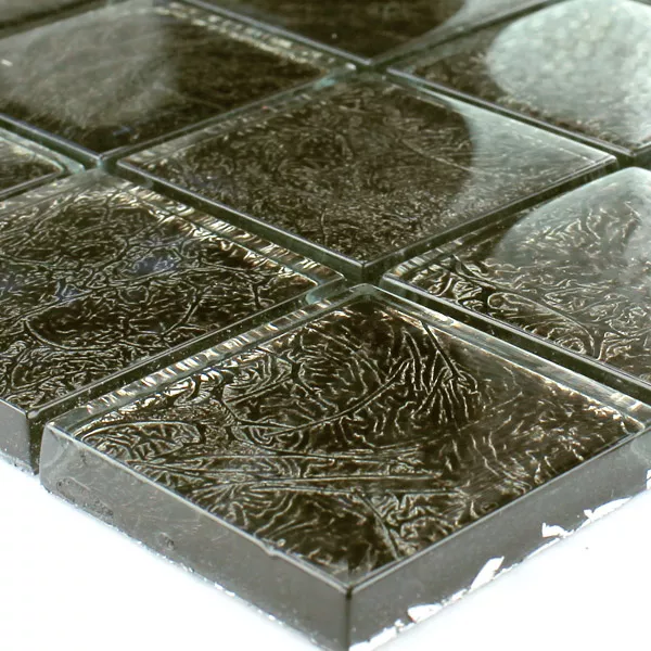 Mosaic Tiles Glass 48x48x8mm Black Gold Metal