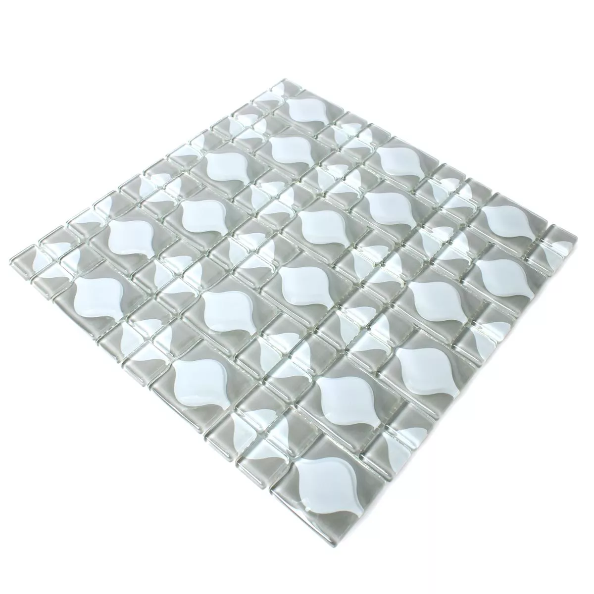 Glass Mosaic Tiles Nokta Grey White 3D