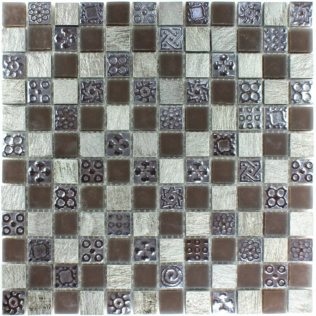 Sample Mosaic Tiles Limestone Glass Grey Brown 