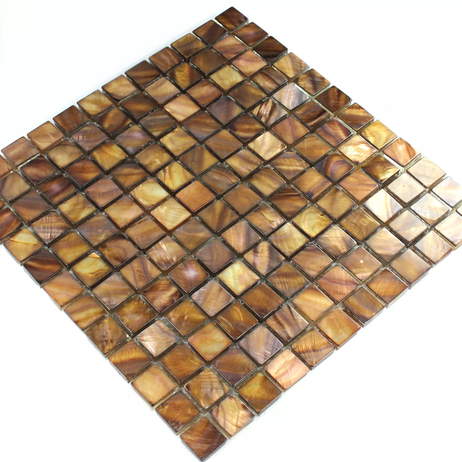 Sample Mosaic Tiles Glass Nacre Effect Brown Gold 