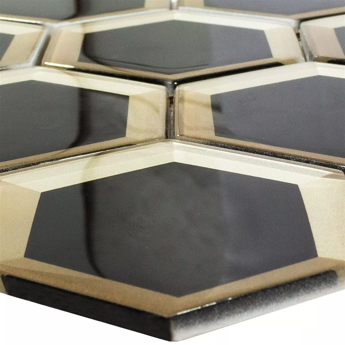 Sample Glass Mosaic Arnold Hexagon Black Gold