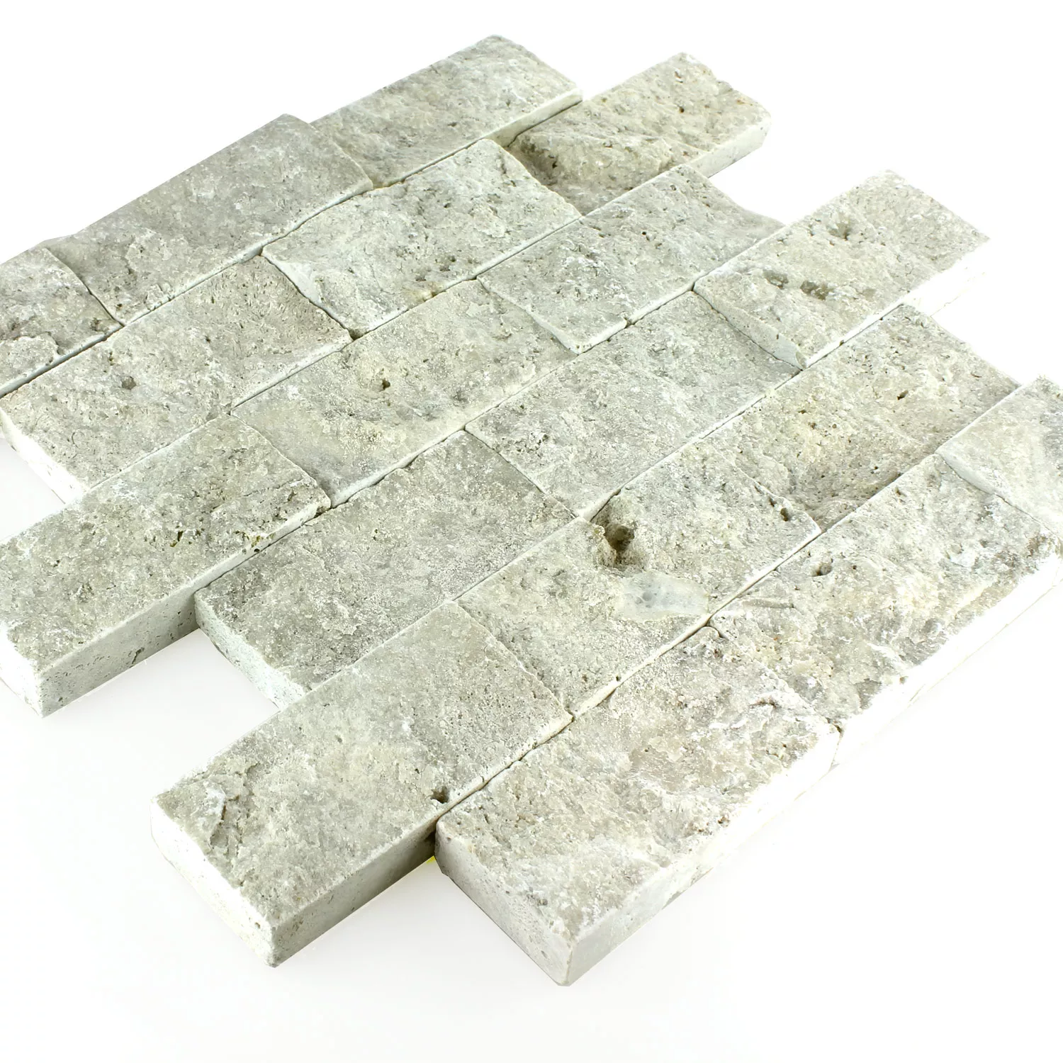 Mosaic Tiles Travertine 3D Silver Brick