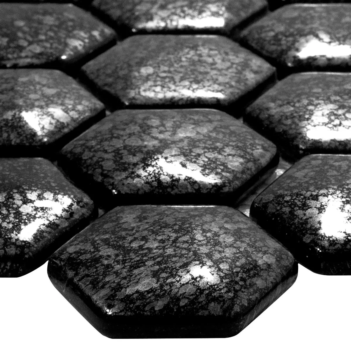 Sample Glass Mosaic Tiles Leopard Hexagon 3D Grey