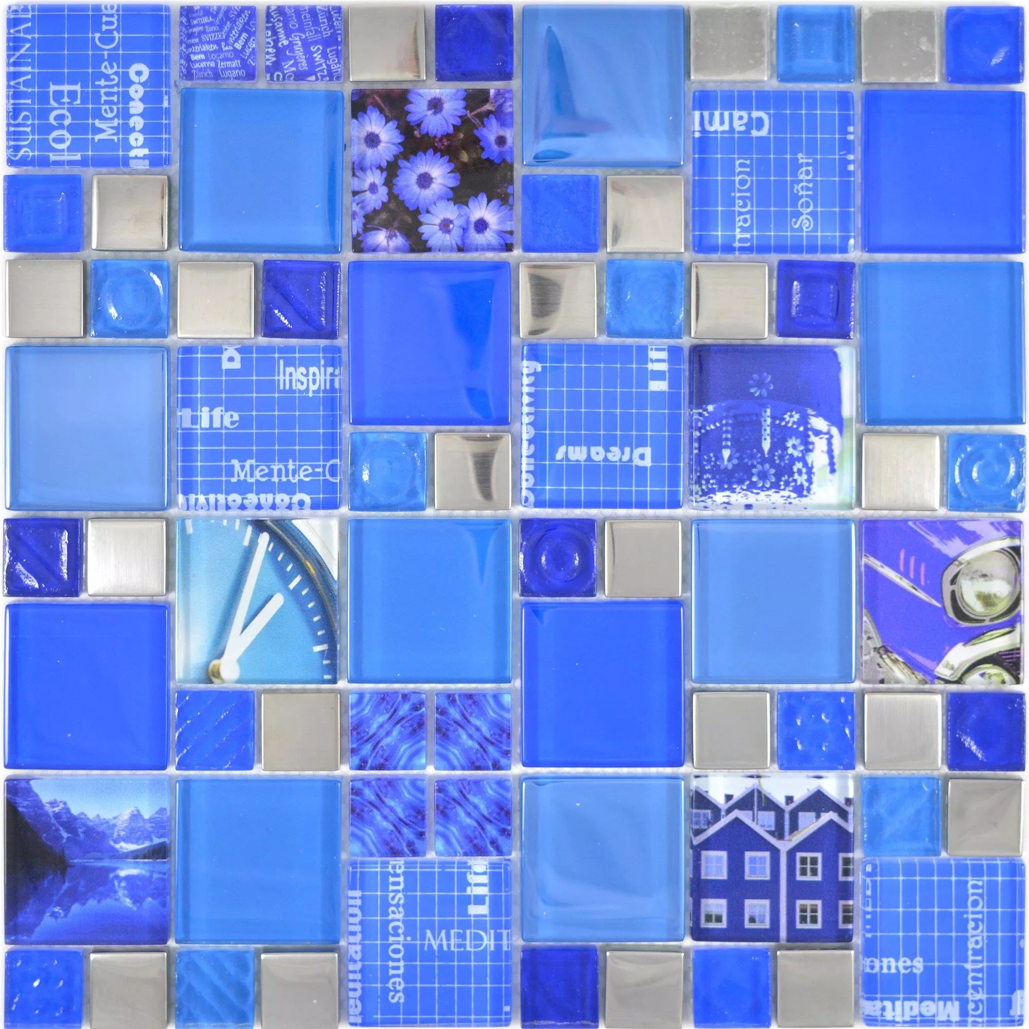 Sample Glass Mosaic Tiles Nemesis Blue Silver