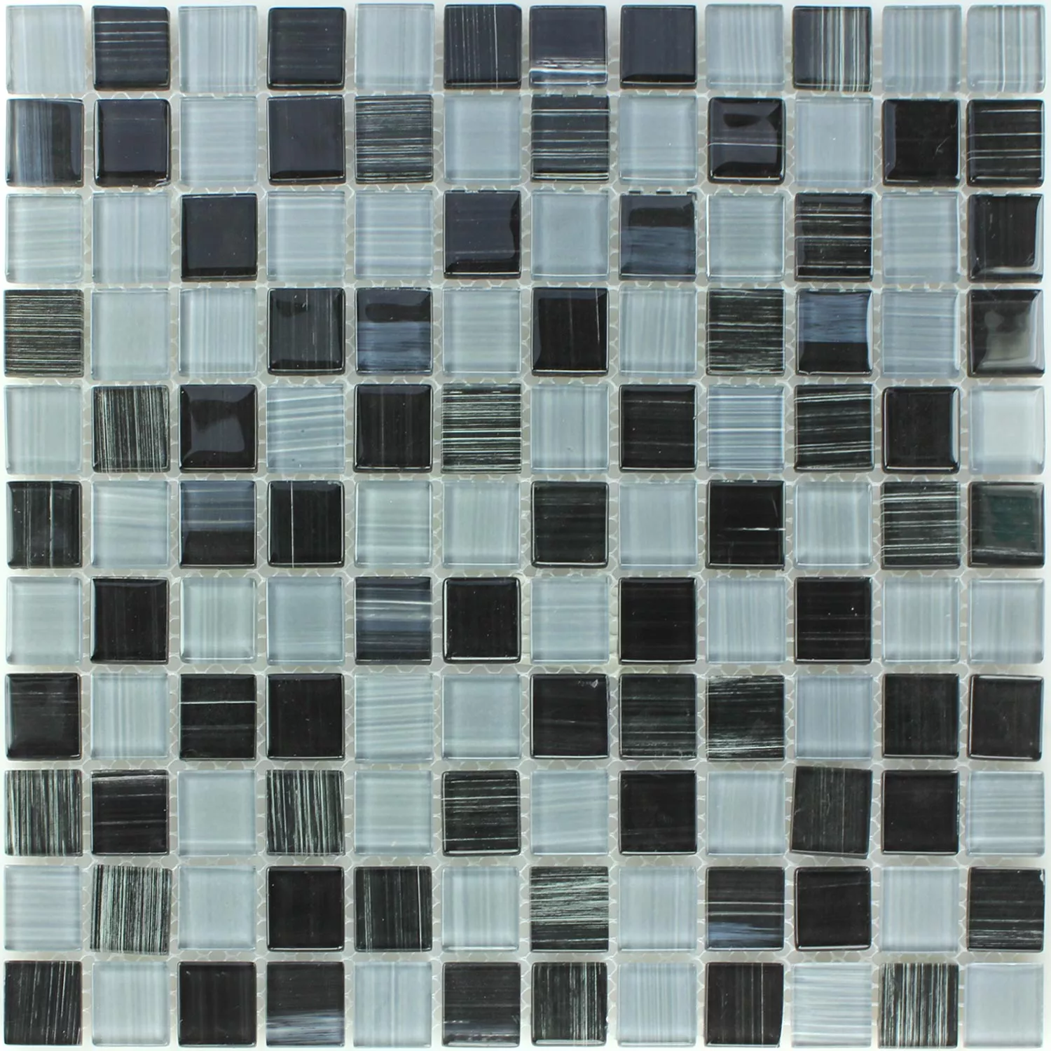 Mosaic Tiles Glass Stroke Black White 25x25x4mm