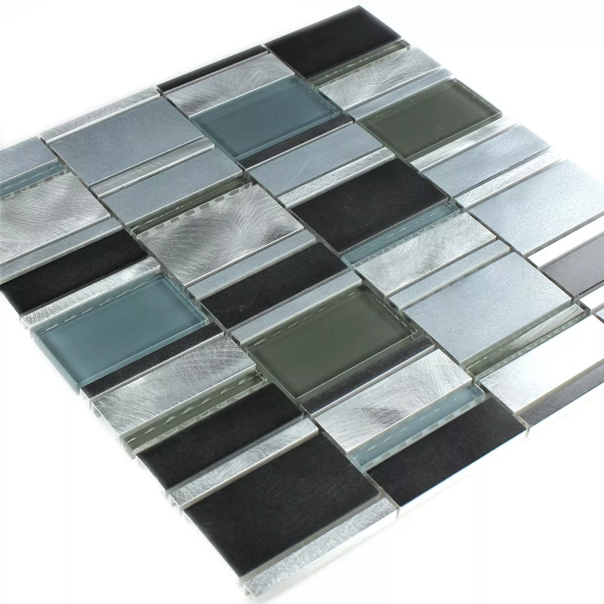 Mosaic Tiles Aluminium Glass Blue Mix