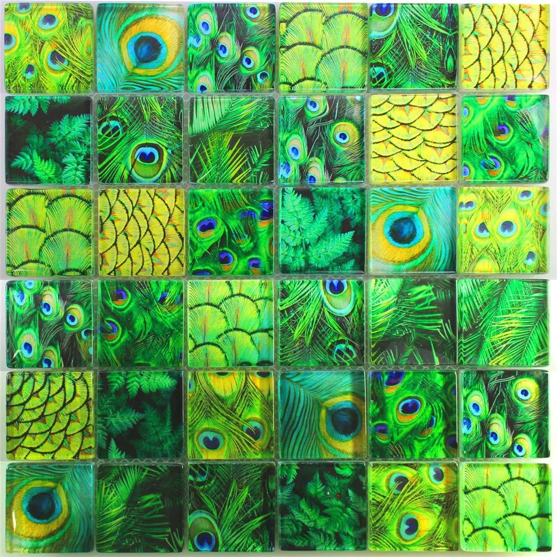 Glass Mosaic Tiles Peafowl Green