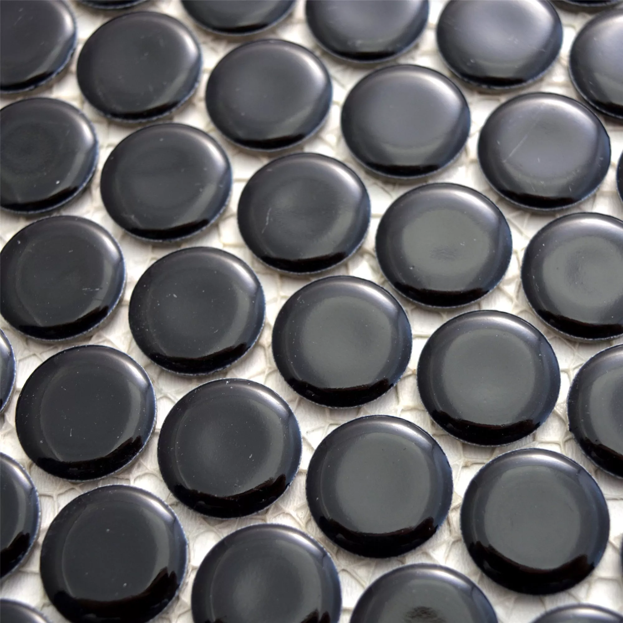 Sample Ceramic Mosaic Tiles Button Yantra Black Glossy