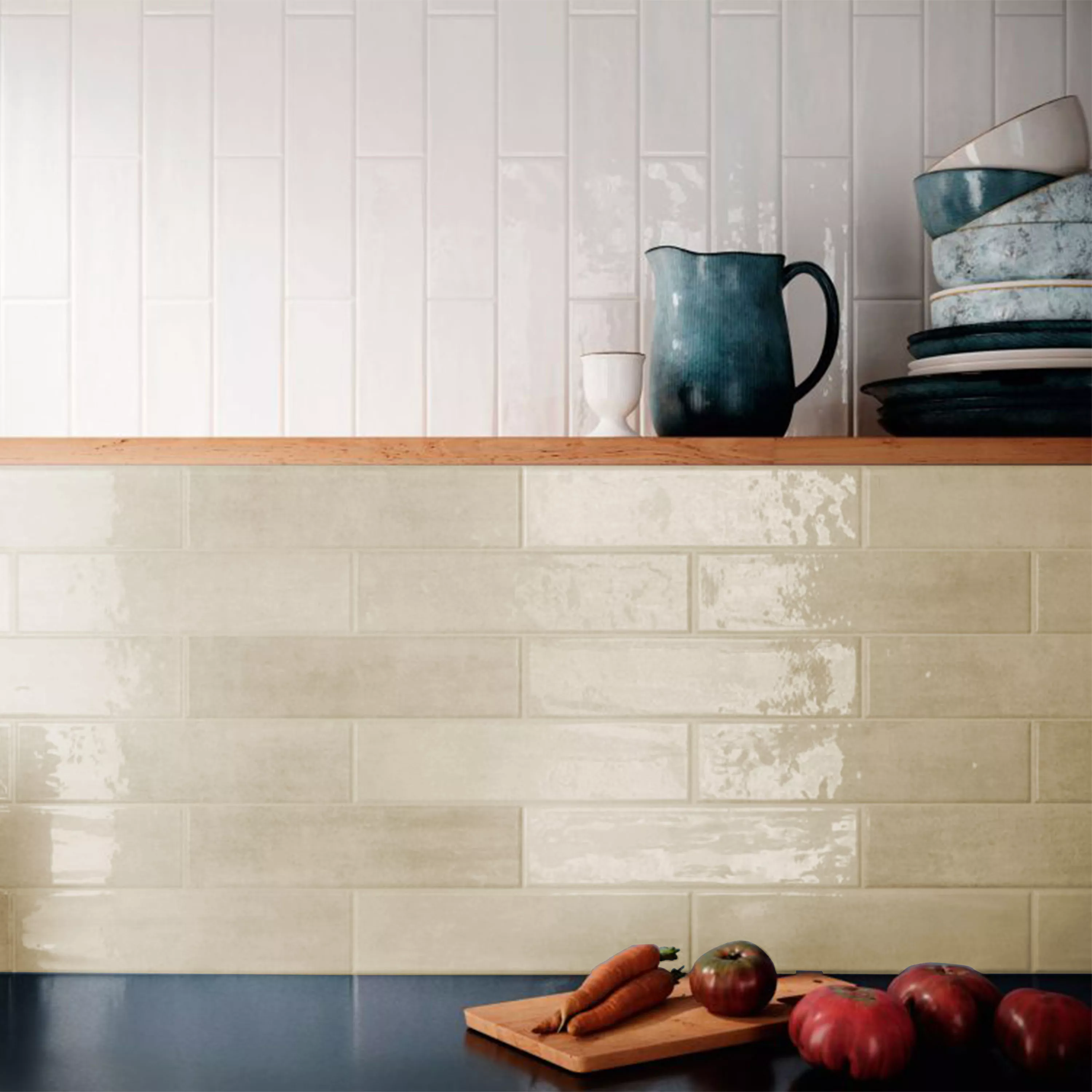 Wall Tiles Tropea Glossy Waved Ivory 7,5x30cm