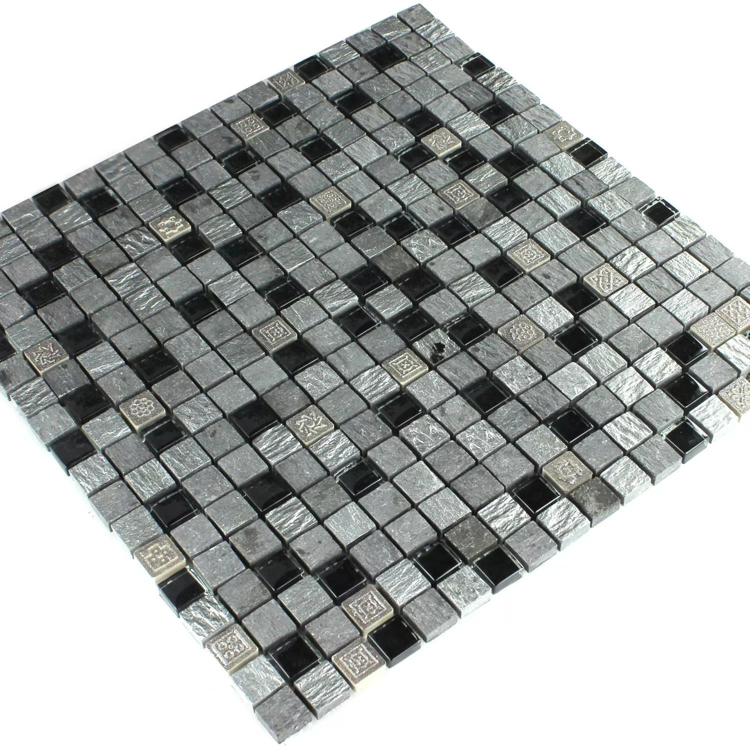 Sample Mosaic Tiles Glass Natural Stone Silver Black