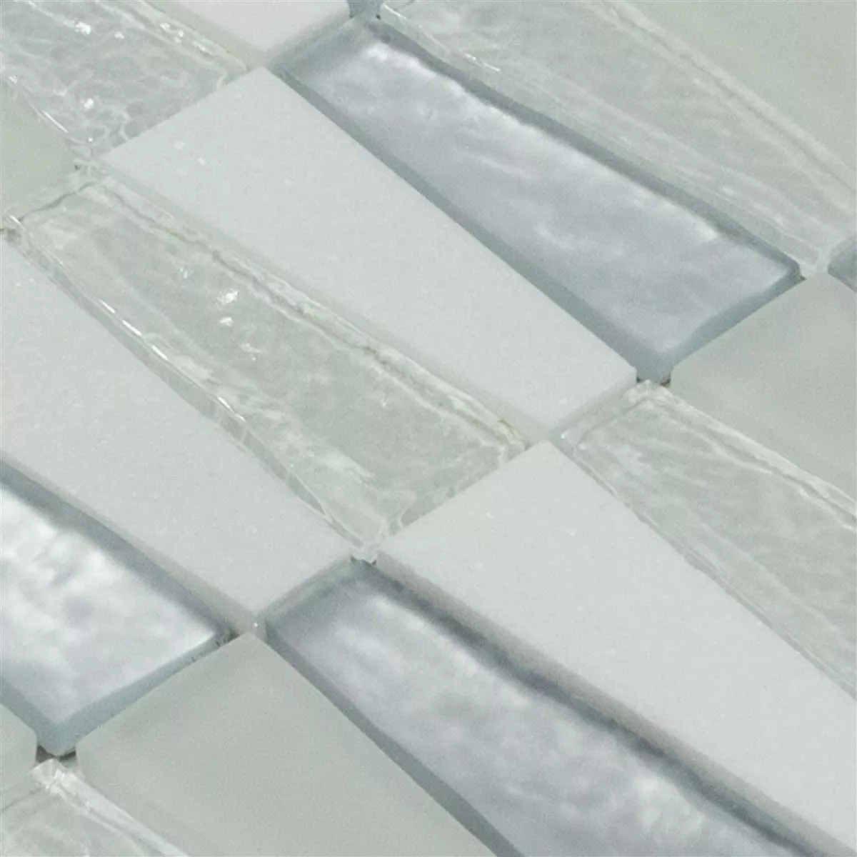 Sample Glass Natural Stone Mosaic Tiles Marseille Blanc Mix 