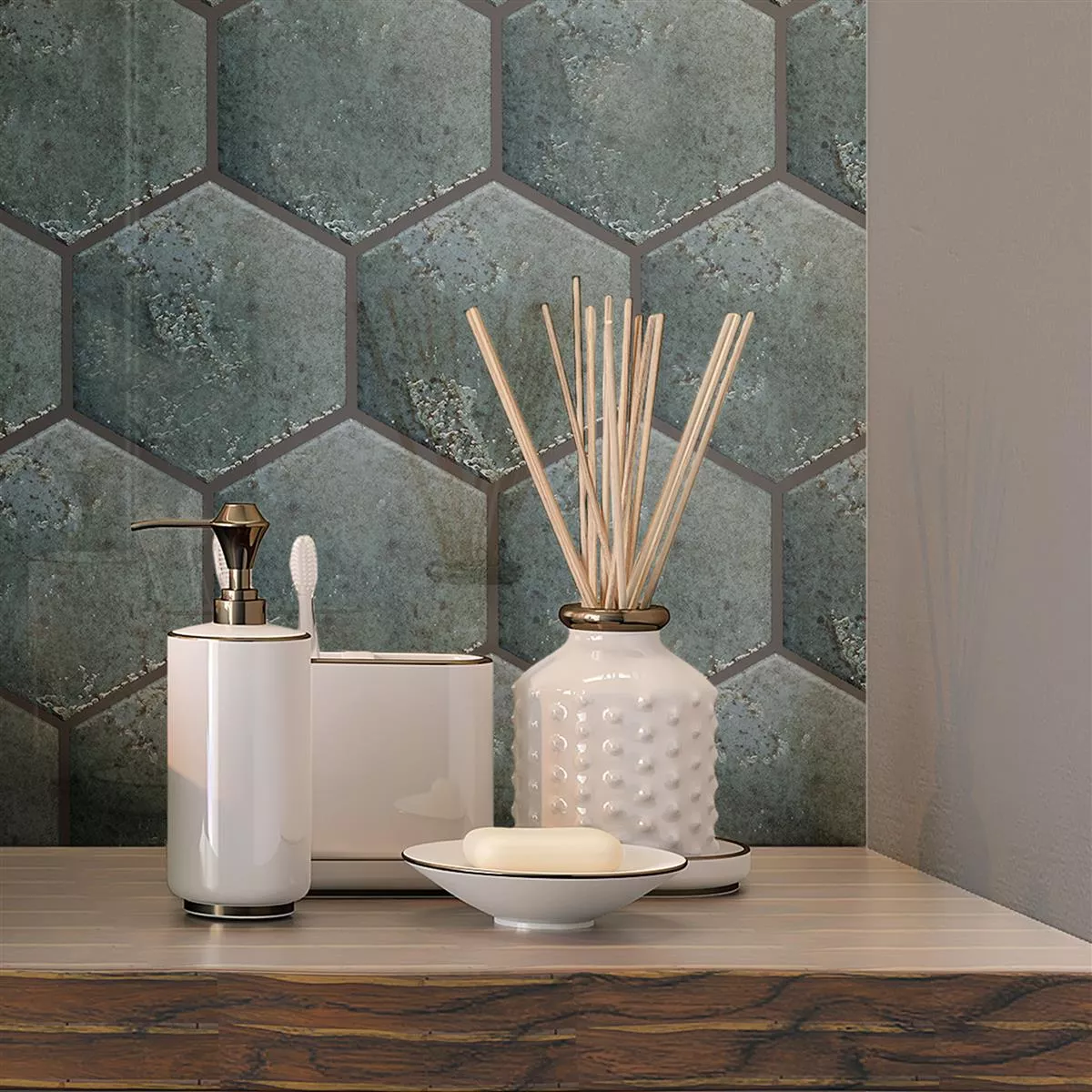 Sample Wall Tiles Lara Glossy Waved 13x15cm Hexagon Grey