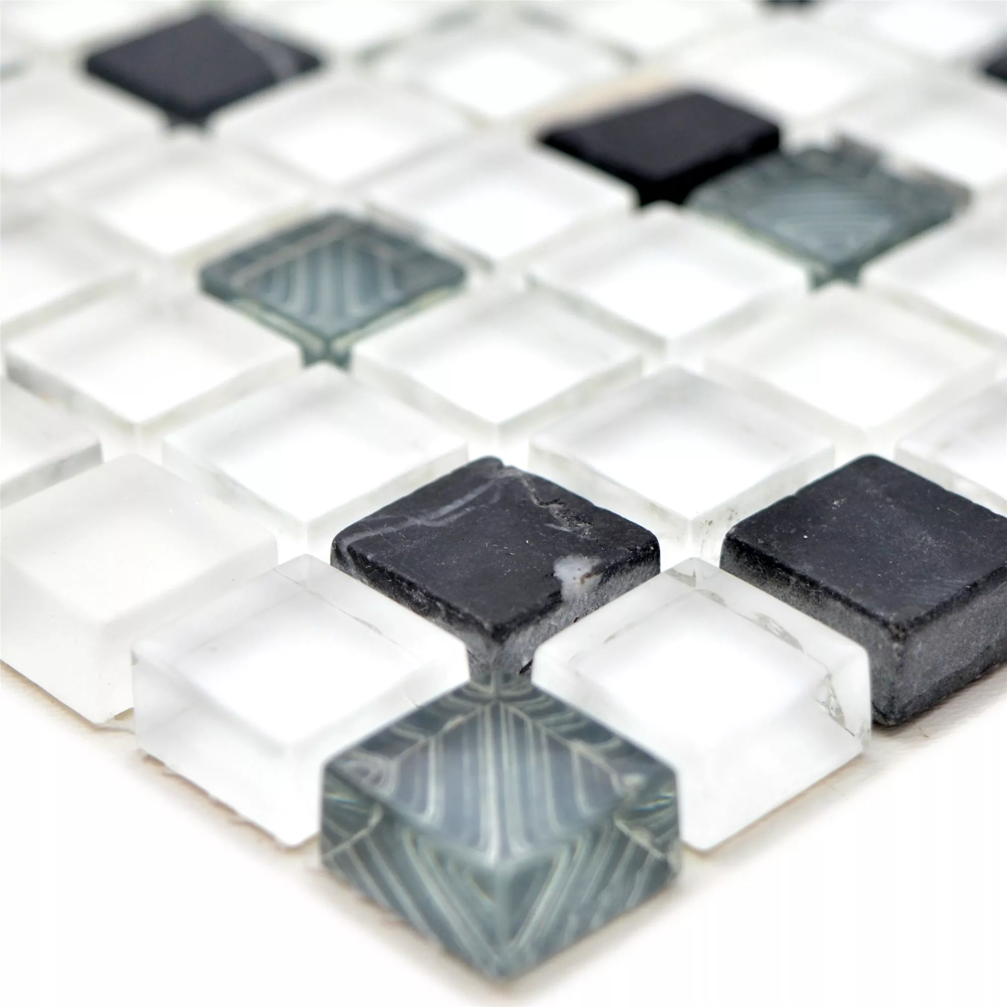Sample Glass Mosaic Natural Stone Tiles Nexus Superwhite Black
