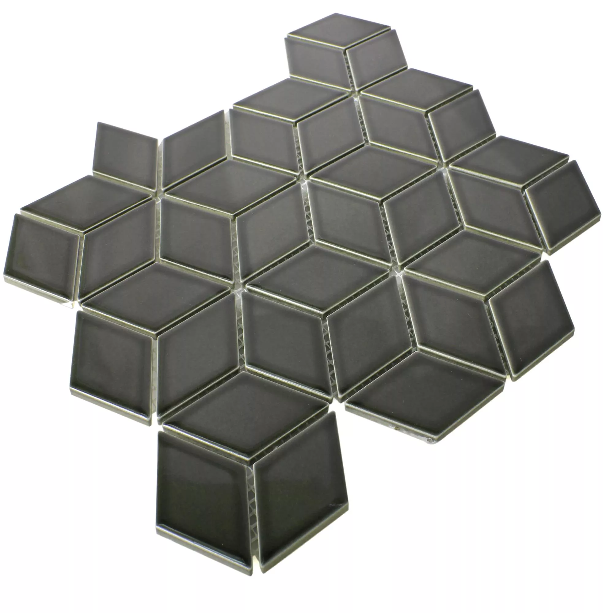 Sample Ceramic Mosaic Tiles Cavalier 3D Cube Black Glossy
