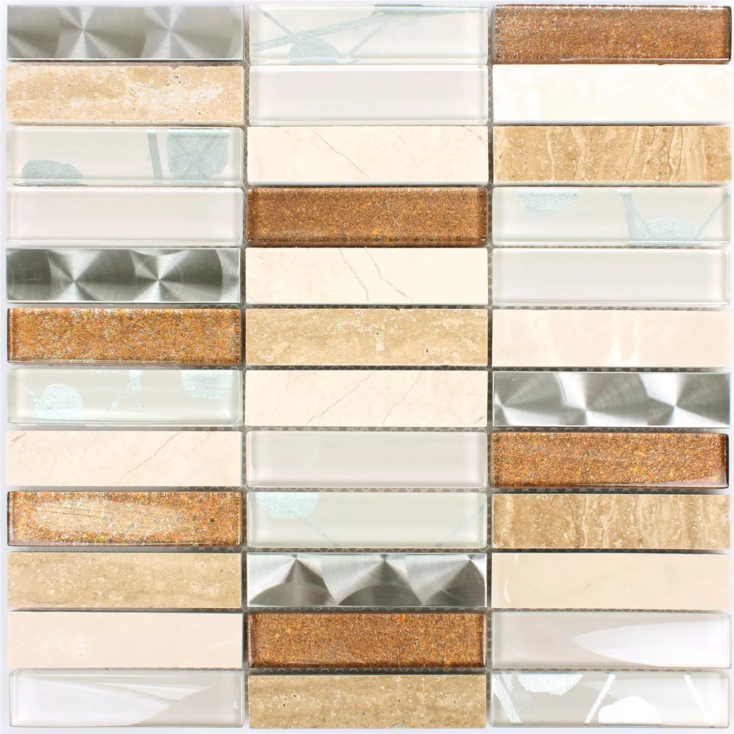 Sample Mosaic Tiles Musical Glass Stone Steel Mix Beige