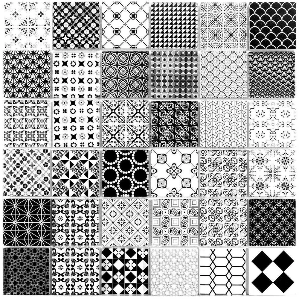 Sample Glass Mosaic Tiles Ornamento Black Blanc