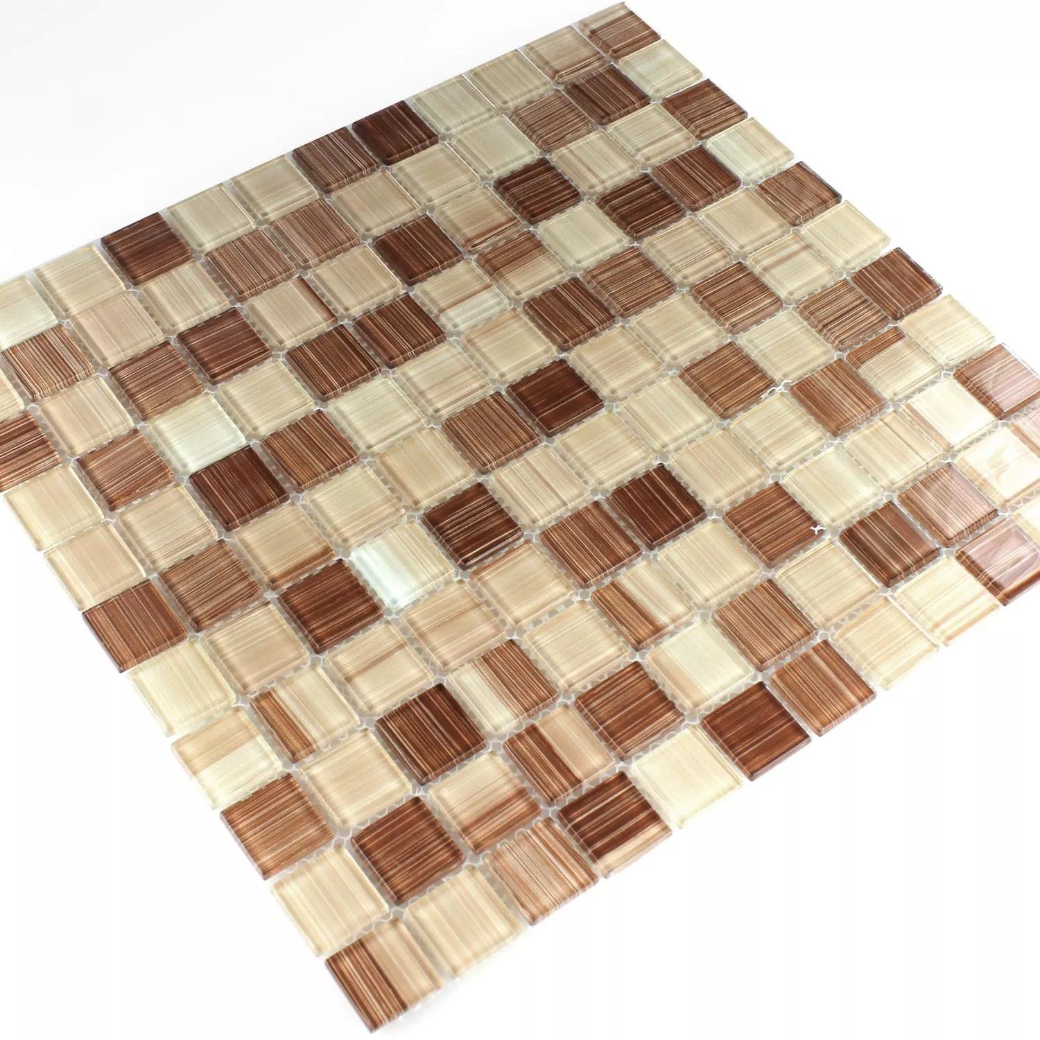 Striped Crystal Mosaic Tiles Glass Brown Beige Mix