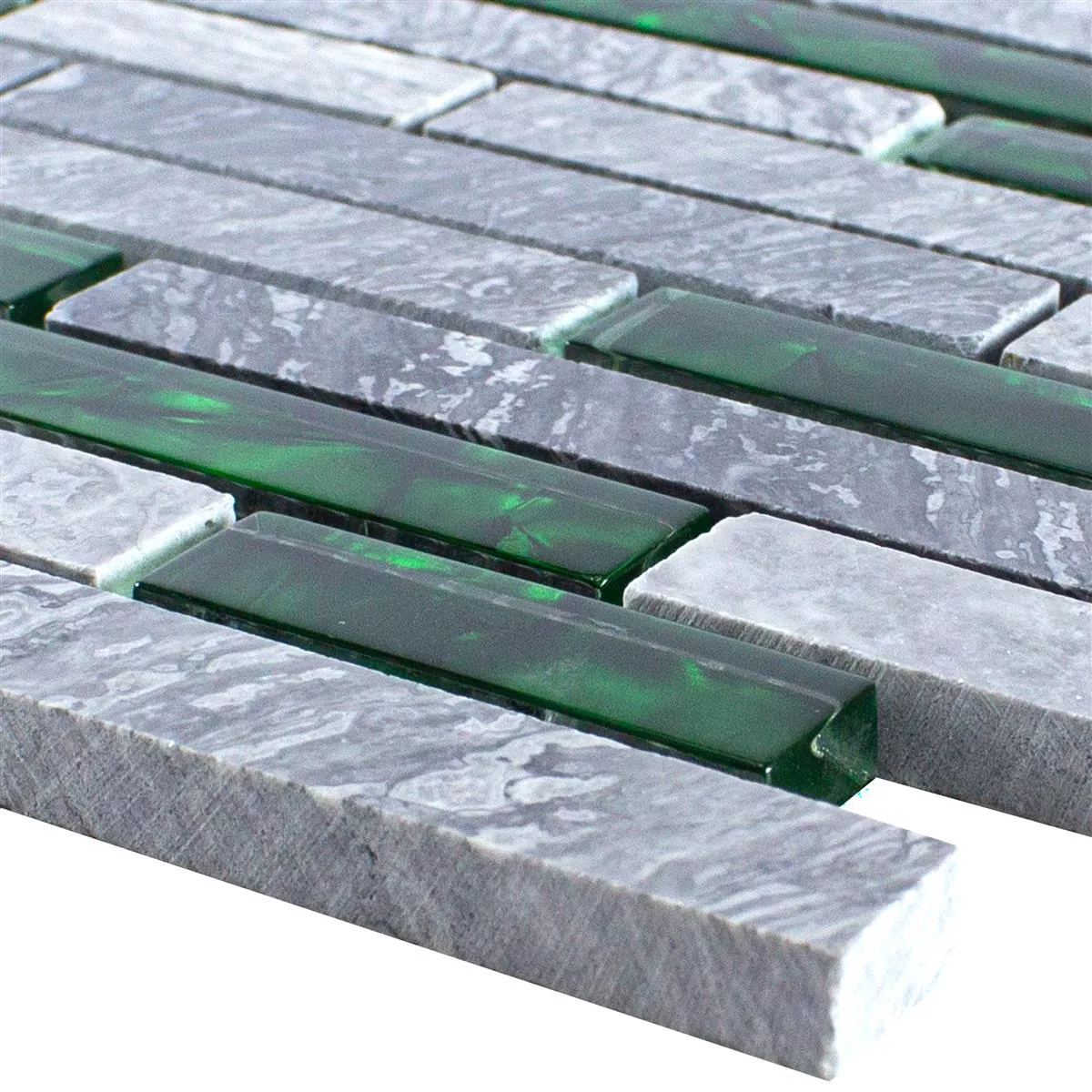 Sample Glass Natural Stone Mosaic Tiles Sinop Grey Green Brick