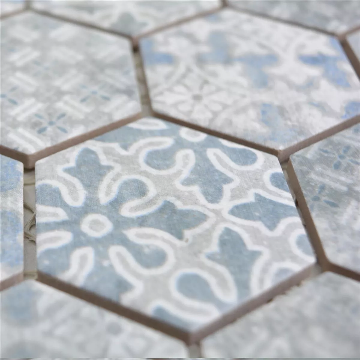 Ceramic Mosaic Retro Tiles Lawinia Hexagon Blue