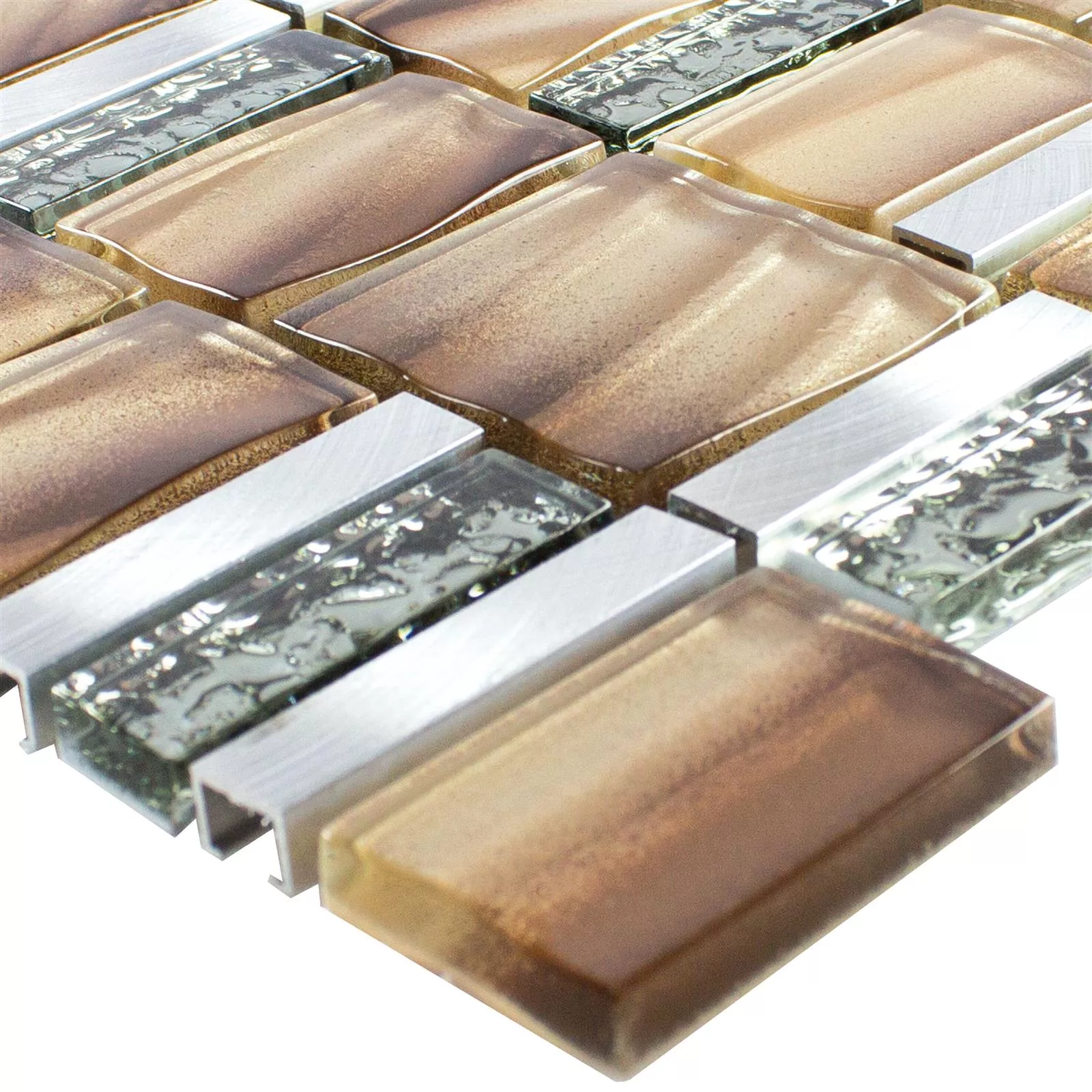 Glass Metal Mosaic Tiles Union Brown Silver Glass Metal Mosaic Tiles Union Brown Silver