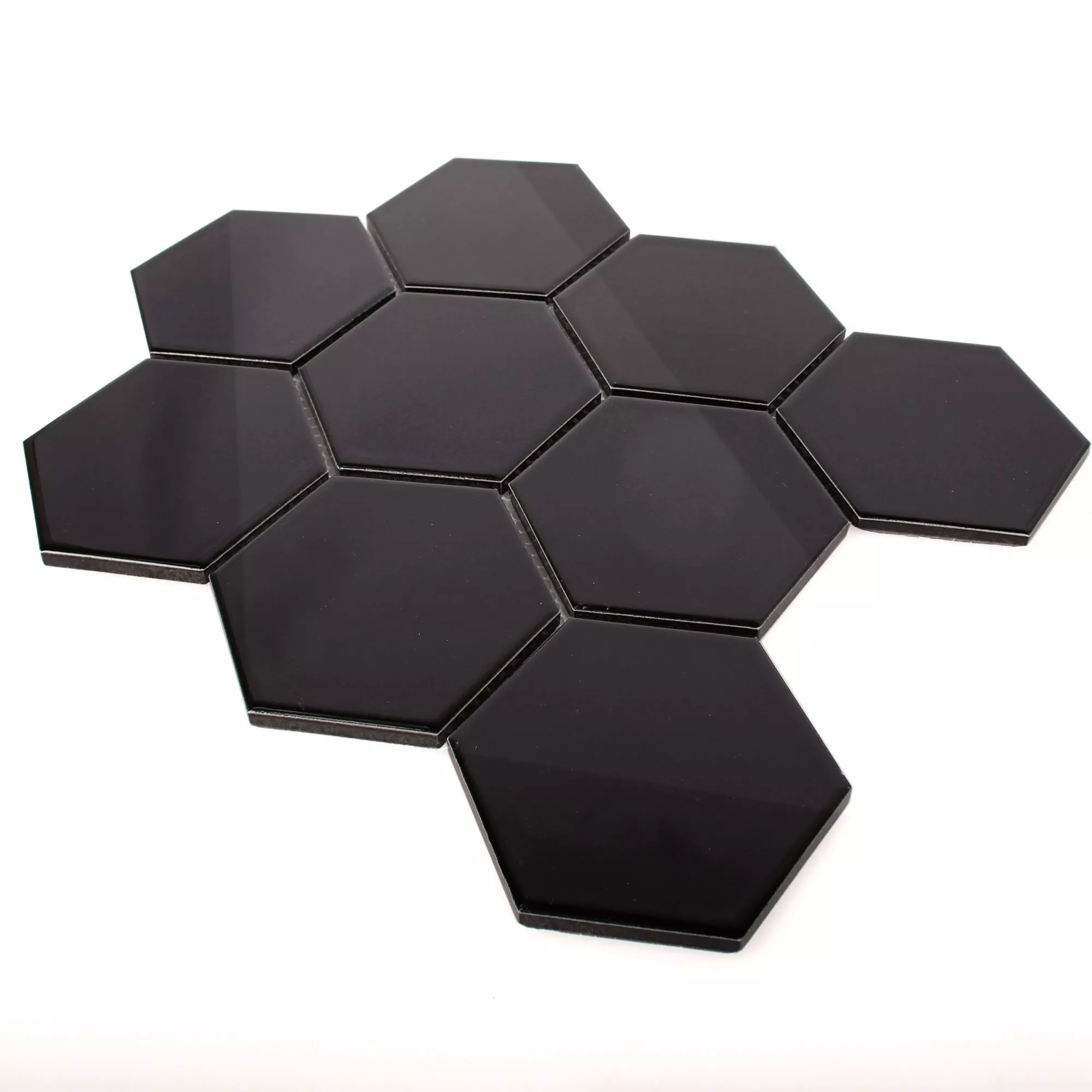 Sample Ceramic Mosaic Tiles Hexagon Salamanca Black Glossy H95