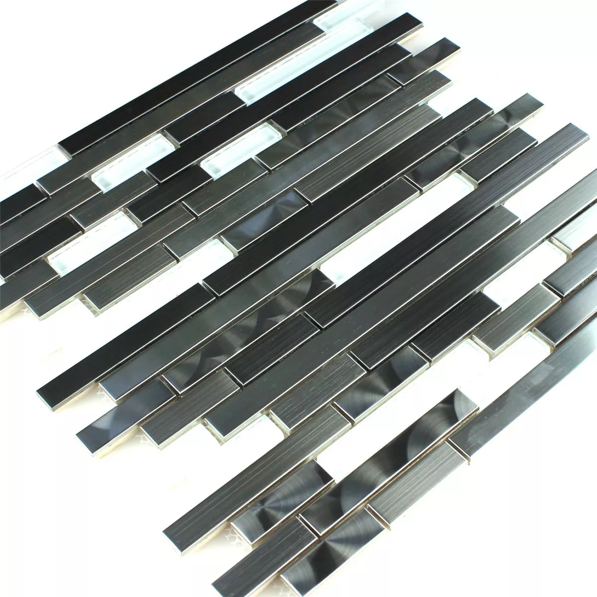 Mosaic Tiles Metal Glass White Silver Sticks