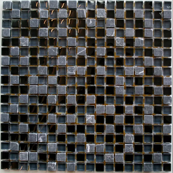 Mosaic Tiles Glass Marble 15x15x8mm Black Mix